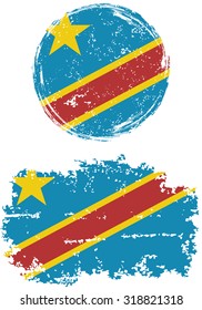 Congolese round and square grunge flags. Vector illustration. Grunge effect can be cleaned easily. 