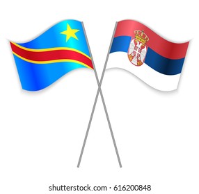 Congolese and Serbian crossed flags. Democratic Republic of the Congo combined with Serbia isolated on white. Language learning, international business or travel concept.