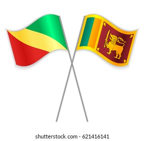 Congolese and Sri Lankan crossed flags. Republic of the Congo combined with Sri Lanka isolated on white. Language learning, international business or travel concept.