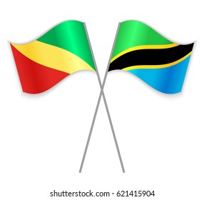 Congolese and Tanzanian crossed flags. Republic of the Congo combined with Tanzania isolated on white. Language learning, international business or travel concept.