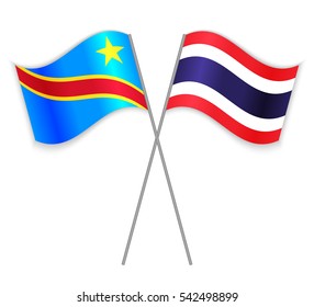 Congolese and Thai crossed flags. Democratic Republic of the Congo combined with Thailand isolated on white. Language learning, international business or travel concept.