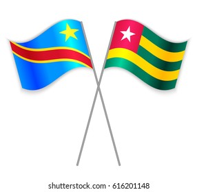 Congolese and Togolese crossed flags. Democratic Republic of the Congo combined with Togo isolated on white. Language learning, international business or travel concept.