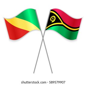 Congolese and Vanuatuan crossed flags. Republic of the Congo combined with Vanuatu isolated on white. Language learning, international business or travel concept.