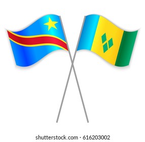 Congolese and Vincentian crossed flags. Democratic Republic of the Congo combined with Saint Vincent and the Grenadines isolated on white. Language learning, international business or travel concept.