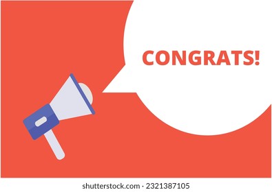 congrats announcement speech bubble with megaphone, congrats text speech bubble vector illustration