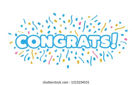 Congrats banner with confetti. Vector illustration flat design