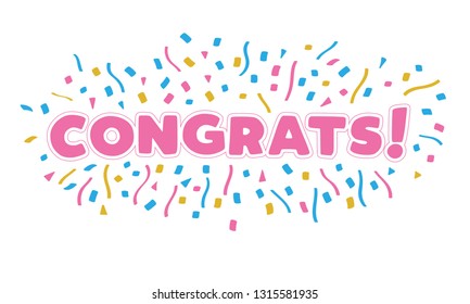 Congrats banner with confetti. Vector illustration flat design