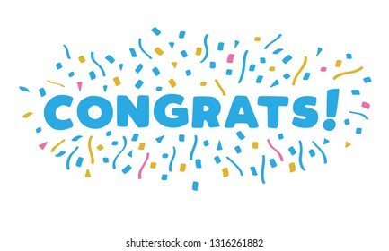 Congrats banner with confetti. Vector illustration flat design