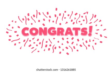 Congrats banner with confetti. Vector illustration flat design