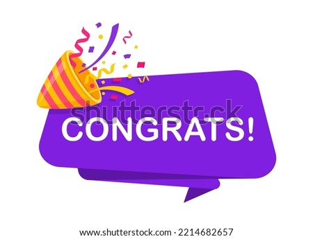 Congrats banner. Congratulation banner with colored confetti. Greeting card for congrats. Vector Illustration.