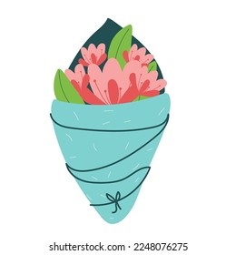 Congrats banner or greeting card template with bunch of flowers and lettering. Flat style doodled bouquet for greeting card, poster, print, invitation etc. Congratulations floral vector illustration