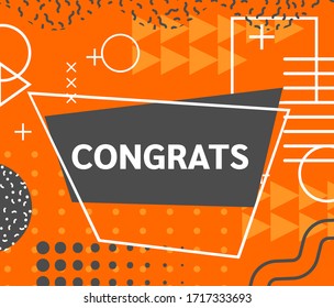 Congrats banner sticker memphis graphic graphic, congratulations Banner with shape minimal graphic geometric elements lines. Geometric shapes in memphis, template for win, birthday party, sale vector
