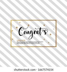 Congrats. Beautiful greeting card poster with calligraphy black text Word gold star. Hand drawn design elements. Handwritten modern brush lettering on a white background isolated vector