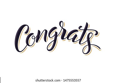 Congrats black isolated vector calligraphy. Congratulations handwritten phrase, saying on white background. Birthday, anniversary inscription. Greeting card, message and postcard design element