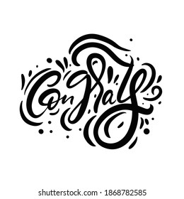Congrats black text. Modern calligraphy. Hand drawn stock vector illustration.