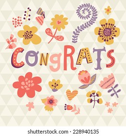 Congrats Bright Cartoon Card Made Flowers Stock Vector (Royalty Free ...