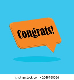 Congrats bubble vector on yellow background. Comic speech bubble. Cartoon comic explosion. Colorful speech balloon with megaphone. Massages and talk signs for app, web.