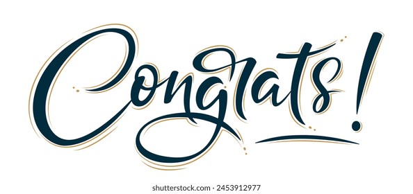 "Congrats!" bulk lettering greeting sign. Handwritten modern brush lettering on white background. Text for postcard, T-shirt print design, banner, poster, web, notebook, sketchbook. Isolated vector