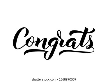 Congrats calligraphy hand lettering isolated on white. Congratulation typography poster. Easy to edit vector template for greeting card, banner, flyer, sticker, invitation, etc.