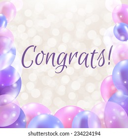 Congrats Card With Balloons With Gradient Mesh, Vector Illustration