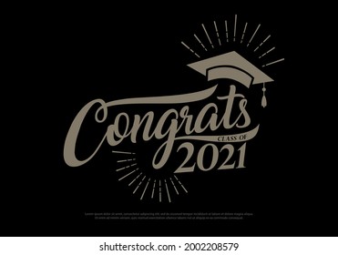 Congrats Class of 2021 graduates vintage concept. Black, gold graduation logo collection retro style
