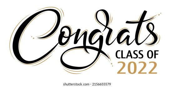 Congrats Class of 2022 greeting sign. Congrats Graduated. Congratulating banner. Handwritten brush lettering. Isolated vector text for graduation design, card, poster