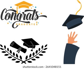Congrats Class of 2022 greeting sign. Congrats Graduated. Congratulating banner. Handwritten brush lettering. Isolated vector text for graduation design,