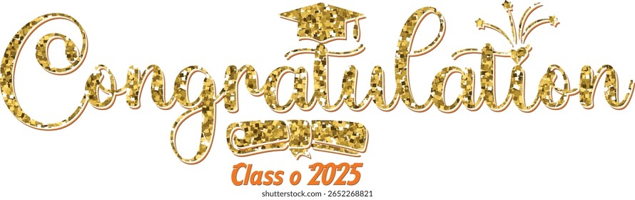 Congrats Class of 2025 Graduation Banner Vector with Cap and Diploma | Handwritten Lettering Design for Graduation Poster, Card, Flyer, Invitation