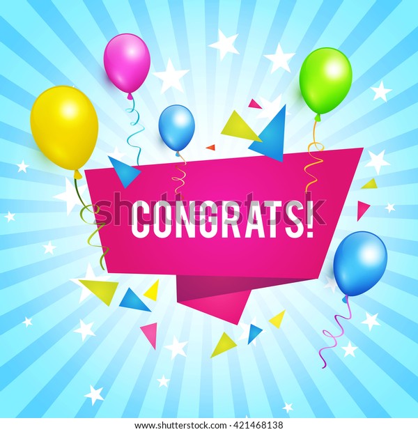 Congrats Congratulations Banner Balloons Win Birthday Stock Vector
