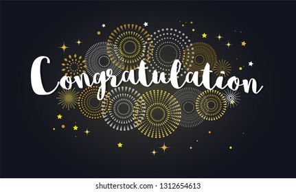 Congrats, Congratulations banner with glitter decoration. Handwritten modern brush lettering dark background. Vector Illustration for greeting card