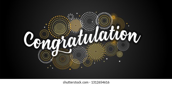 Congrats, Congratulations banner with glitter decoration. Handwritten modern brush lettering dark background. Vector Illustration for greeting card