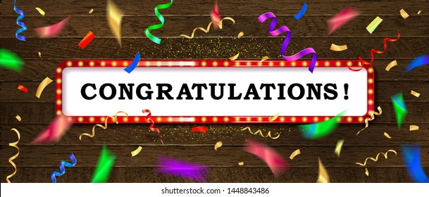 Congrats, Congratulations banner with glitter decoration. Handwritten modern brush lettering dark background. Vector Illustration for greeting card