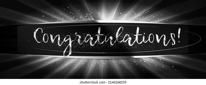 Congrats, Congratulations banner with glitter decoration. Handwritten modern brush lettering dark background. Vector Illustration for greeting