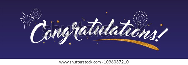 Congrats Congratulations Banner Glitter Decoration Fireworks Stock