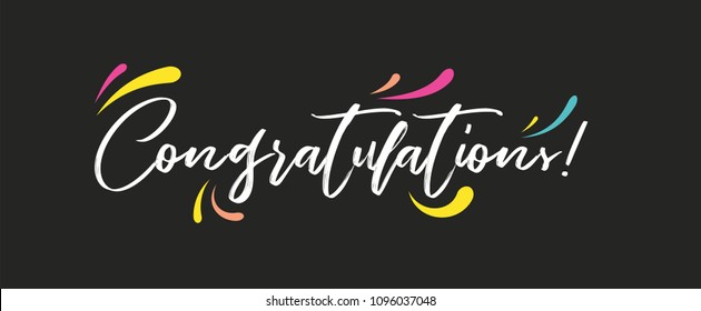 Congrats, Congratulations banner. Handwritten modern brush lettering dark background isolated vector illustration