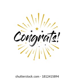 Congrats, Congratulations card. Hand lettering. Modern brush calligraphy with gold texture. Handwritten phrase.