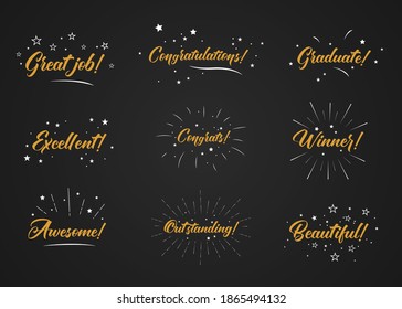 Congrats, Congratulations card, word of praise. Vector Illustration