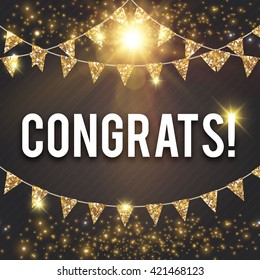 Congrats. Congratulations Gold Banner. Win, Birthday Party, Sale, Holiday & Kid Design. Vector illustration