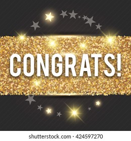 Congrats. Congratulations Gold Banner. Win, Birthday Party, Sale, Holiday & Kid Design. Vector illustration