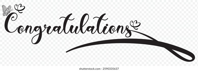 Congrats and Congratulations hand written lettering for card, greeting card, invitation, poster and print. Modern brush calligraphy. Isolated on Transparent background. EPS 10.