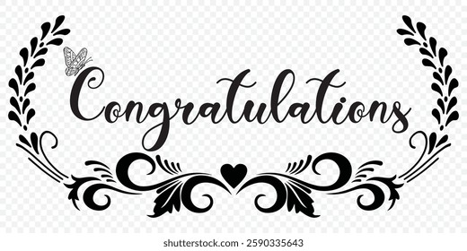 Congrats and Congratulations hand written lettering for card, greeting card, invitation, poster and print. Modern brush calligraphy. Isolated on Transparent background. EPS 10.