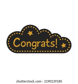 Congrats flat icon. Graduating funny stickers, school party props, speech bubbles vector illustration. Modern photo design and decoration concept