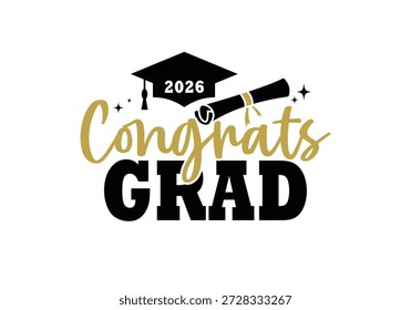 Congrats Grad 2026 Typography Design for Graduation Print and Cards