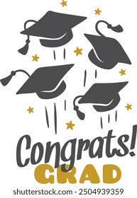 Congrats grad label. Graduation banner. School party badge