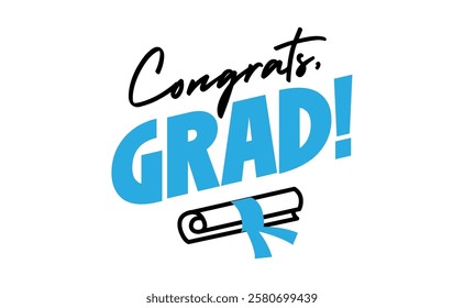 Congrats grad message with graduation diploma icon. Congratulations graduates banner logo.