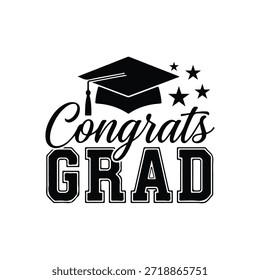 Parabéns GRAD Texto com Graduação Cap e Estrelas Silhueta - Colégio High School Clipart Vetor Design