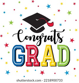 Congrats Grad wordings with Graduation toga cap and Stars-Graduations vector design 