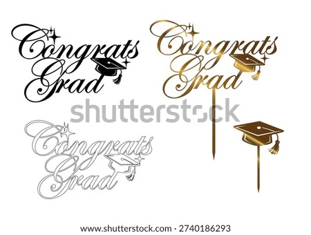 Congrats Grads Cake Topper with Graduation Cap and Diploma, Closed Contour Design for Cutting Machines