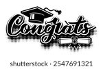 Congrats grads template title. Handwritten vector quote on transparent background