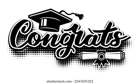 Congrats grads template title. Handwritten vector quote on transparent background